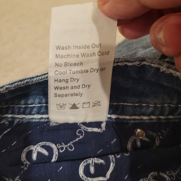 Shyanne Bootcut Western Low Rise Denim Jeans Rhinestone Embellished 32x27 - Picture 9 of 10